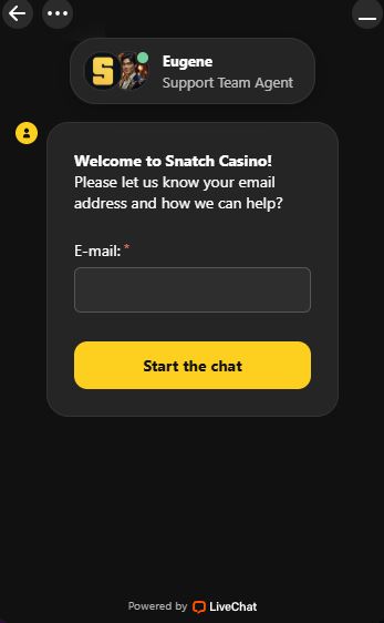 Snatch Casino Live-Support mit Agent Eugene kontaktieren