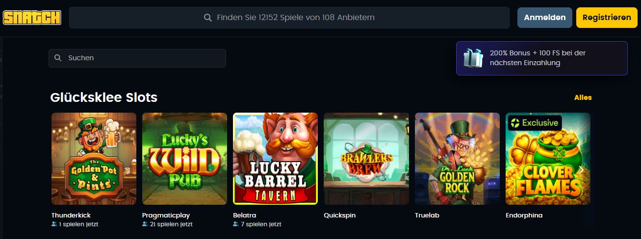 Über 12152 Slots im Snatch Casino Spielkatalog durchsuchen